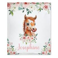 Horse Farm Animal Personalized Name Baby Blanket