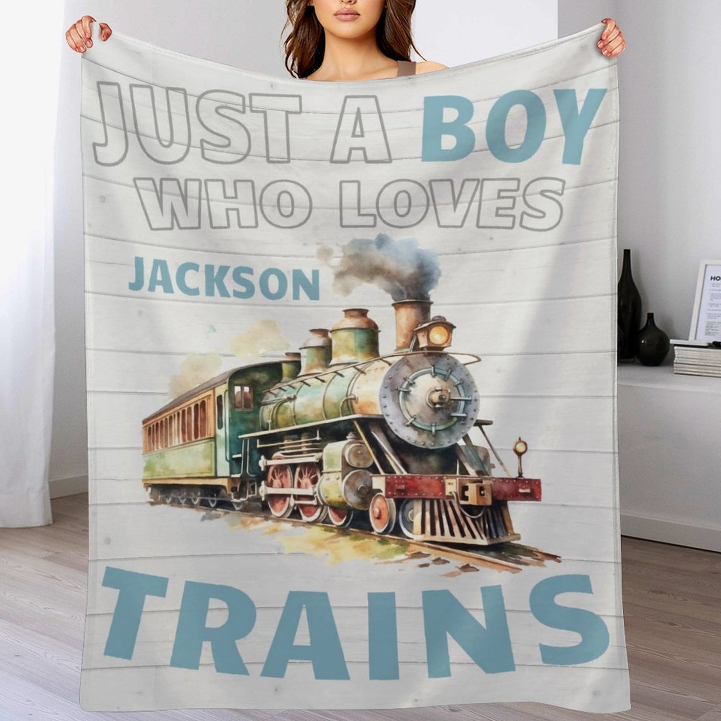 Free Shipping✈️Personalized Name Train Blanket for Boys