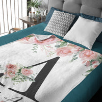 Pink Watercolor floral Monogram Baby Blanket