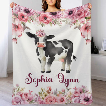 Free Shipping✈️Personalized Baby Toddler Name Blanket-Farm Cow Animal