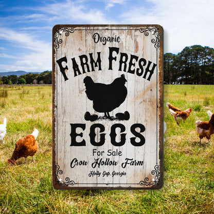 Custom Your Farm Name Fresh Eggs Rustic Aluminum Farmhouse Sign Wall Plaque