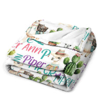 Personalized Cactus Llama Girl Name Blanket