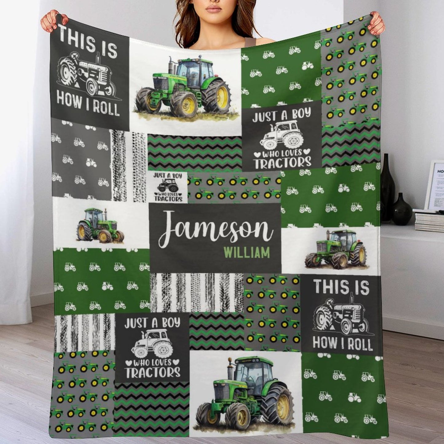 Free Shipping✈️Custom Baby Name Blanket - Truck Tractors Blanket,  Gift Blanket For Boys - Blanket For Christmas