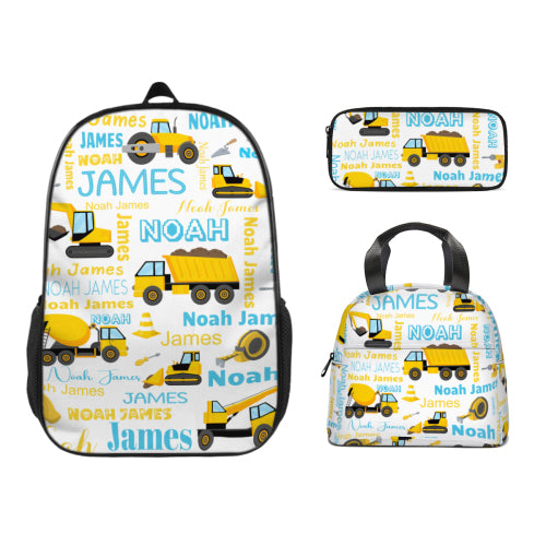 Personalized Toddler Backpack Light Construction Truck Kids Custom Backpack