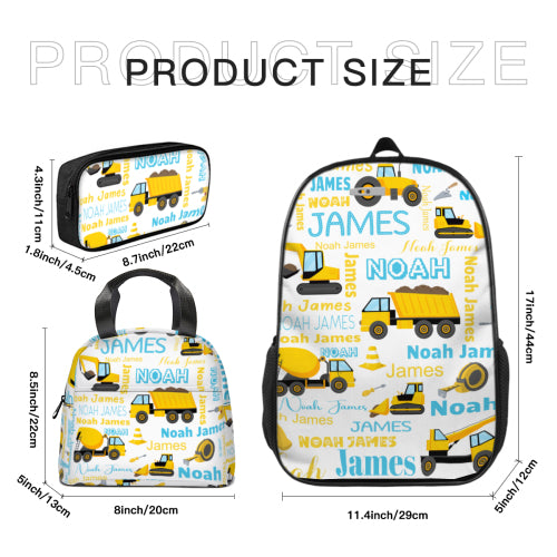 Personalized Toddler Backpack Light Construction Truck Kids Custom Backpack