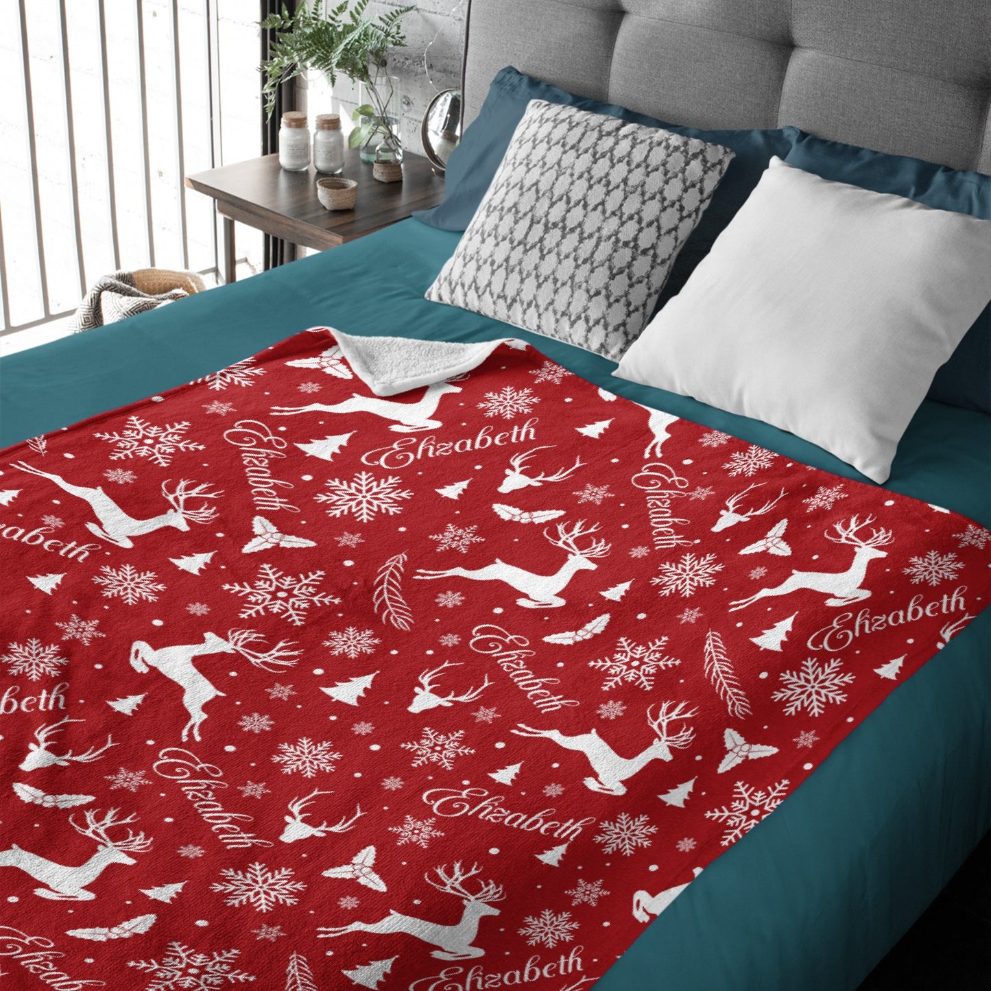 Free Shipping✈️Personalied Christmas Reindeer Prints Name Blanket