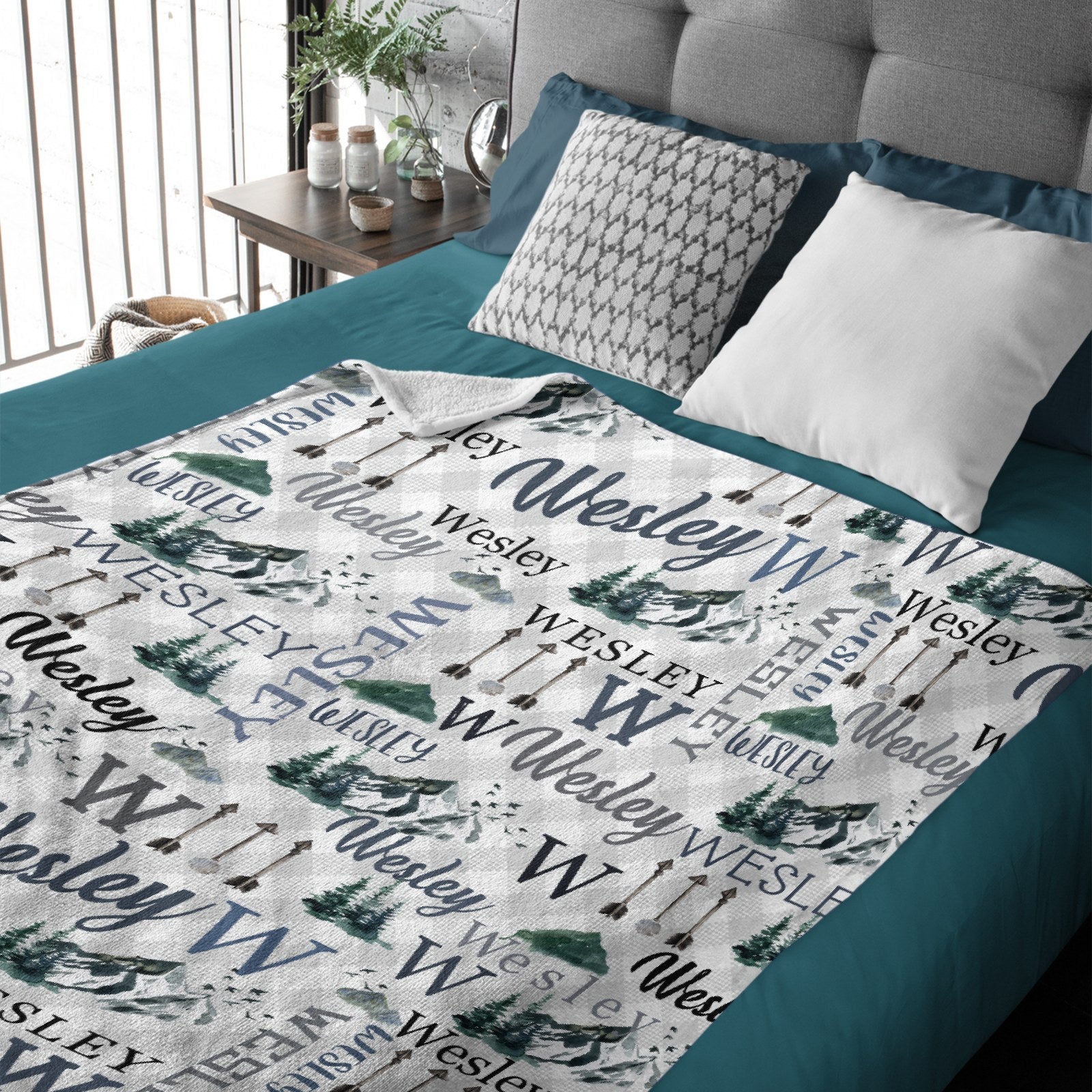 Personalized Custom Baby Name Blanket - Snow Mountain Forest Adventure Baby Blanket
