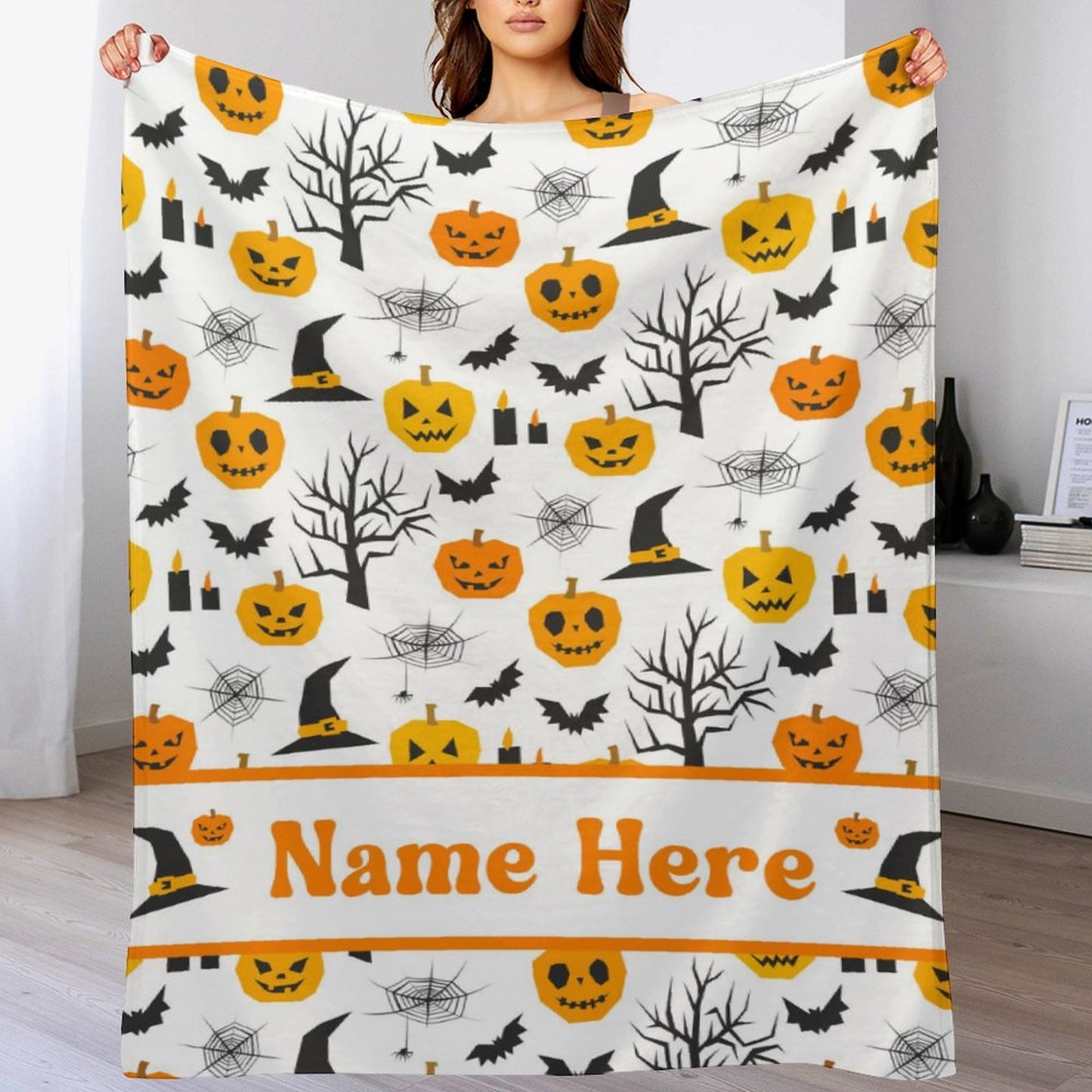 Free Shipping✈️Custom Name with Pumpkin Blanket - Personalized Halloween Blanket