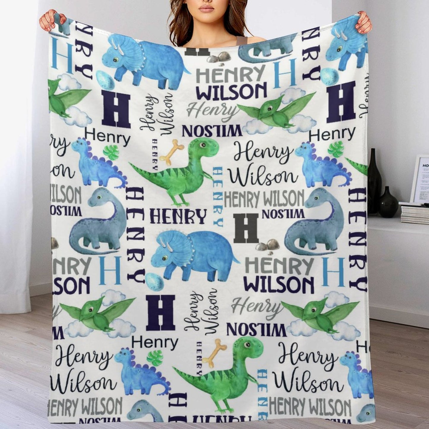 Free Shipping✈️Personalized Dinosaur Name Custom Baby Blanket