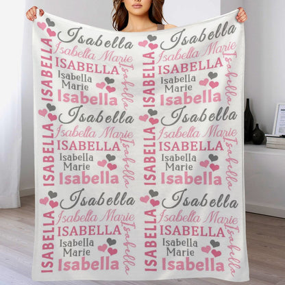 Free shipping✈️Hearts Name Blanket In Pink And Gray for Baby Girl