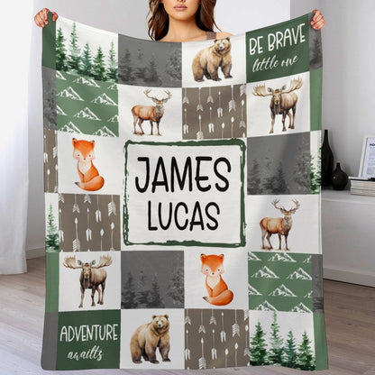 Free shipping✈️Personalized Baby Blankets With Name - Be Brave Little One, Small Animal Forest Blanket