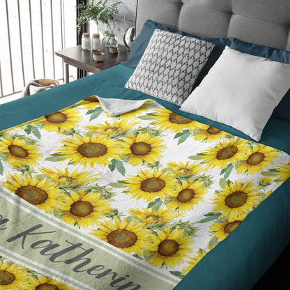 Livraison gratuite✈️Couverture pour bébé avec nom personnalisé à motif floral tournesol