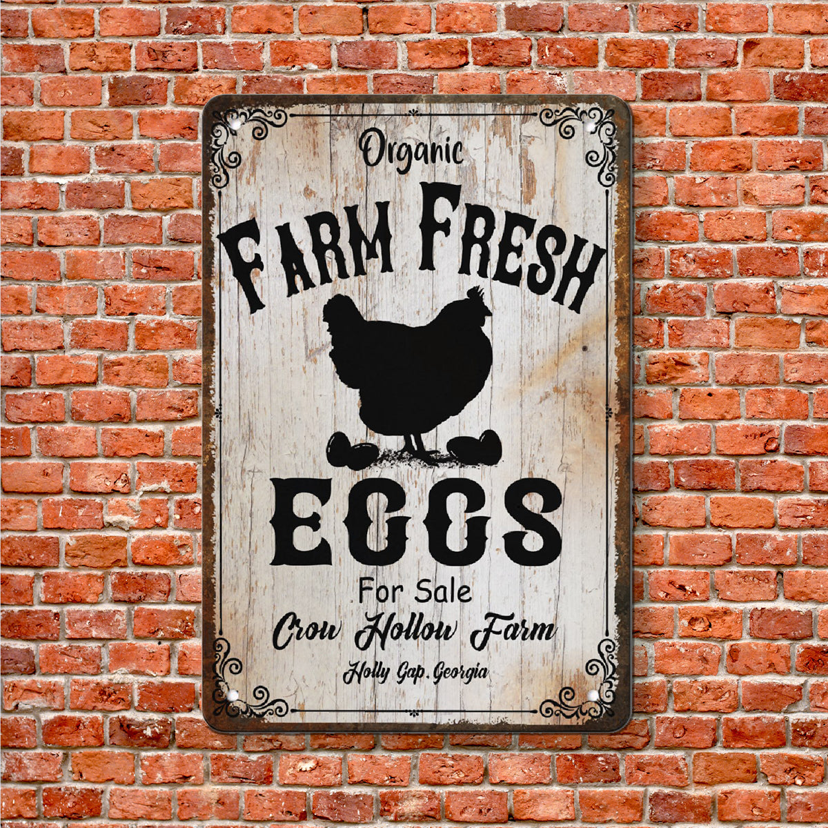 Custom Your Farm Name Fresh Eggs Rustic Aluminum Farmhouse Sign Wall Plaque