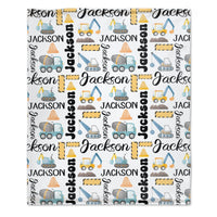 Customized Name Construction Truck Blanket, Children's Gift