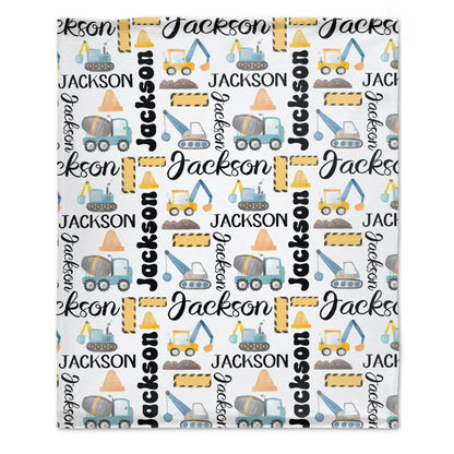 Customized Name Construction Truck Blanket, Children's Gift