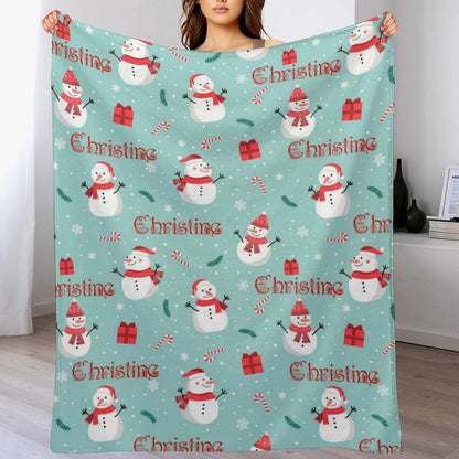 Free Shipping✈️Christmas Snowman Personalized Name Blanket Christmas Gift