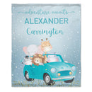 Blue Adventure Awaits Watercolor Safari Animals Custom Name Blanket