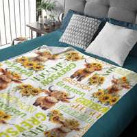 Personalized Daisy Highland Cow Baby Blanket with Name