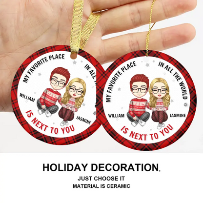 Personalized Custom Couple Ceramic Round Shaped Ornament - Christmas Gift - The Best Thing I've Ever Found