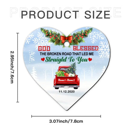 Love Couple Red Truck Christmas Heart Ornament