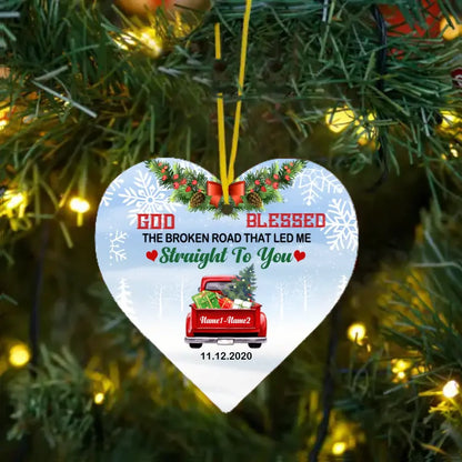 Love Couple Red Truck Christmas Heart Ornament