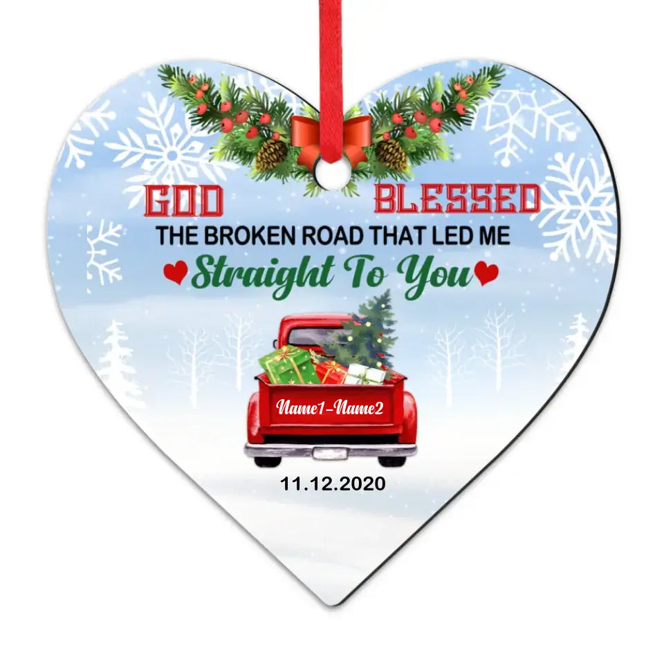 Love Couple Red Truck Christmas Heart Ornament