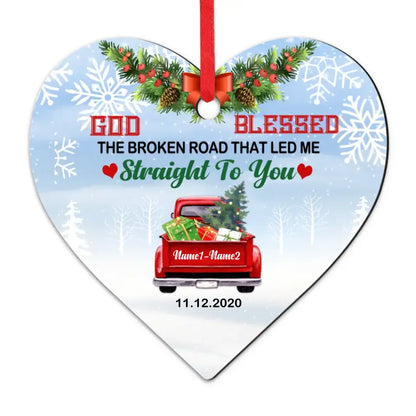 Love Couple Red Truck Christmas Heart Ornament