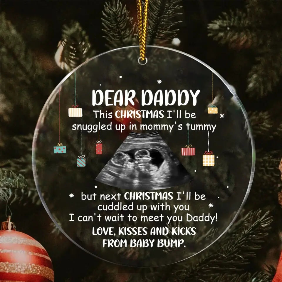 Custom Photo Baby Bump To Daddy, Mommy - Christmas Gift For New Parents - Personalized Circle Acrylic Ornament