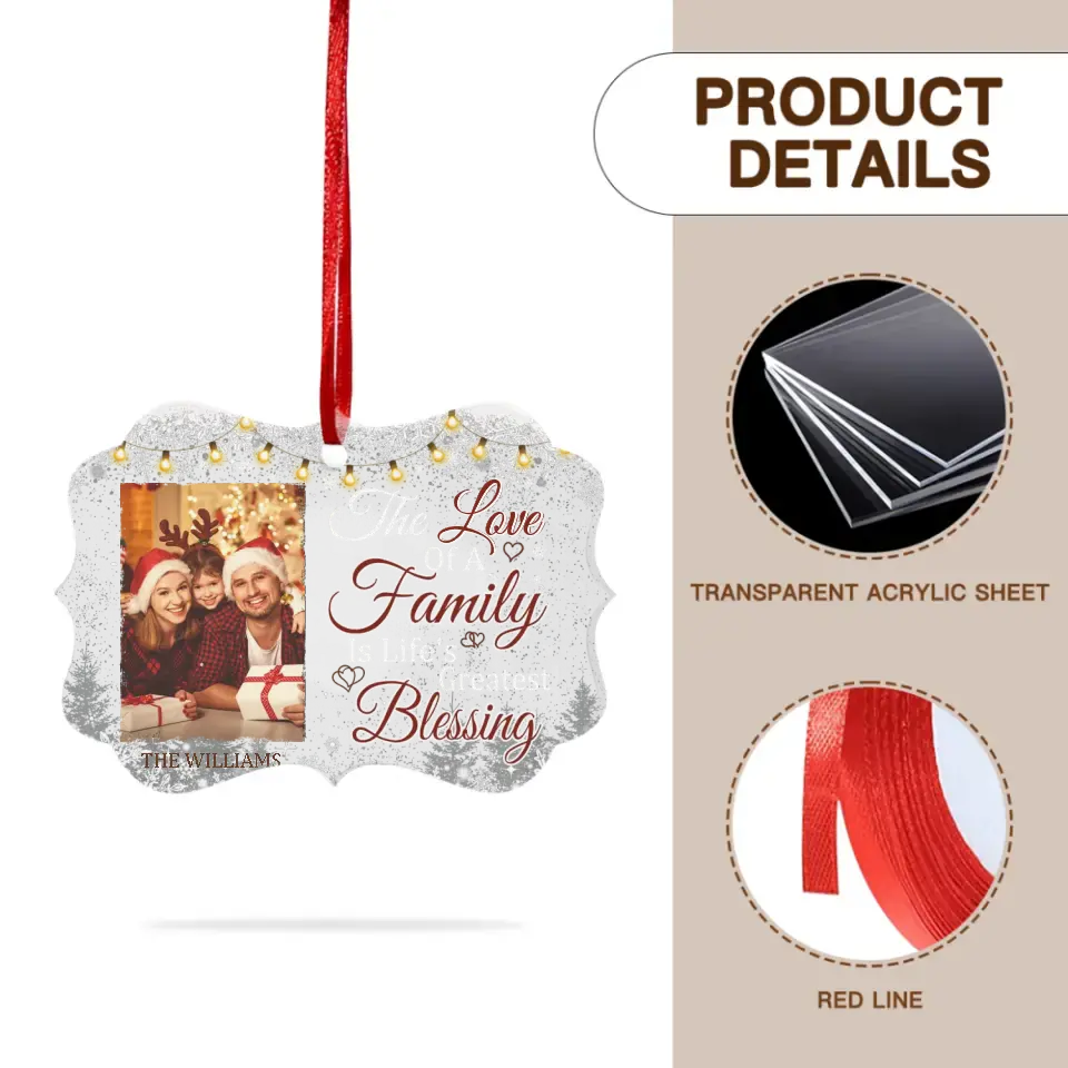 The Love Of A family Is Life's Greatest Blessing - Personalized Custom Benelux Shaped Photo Christmas Ornament