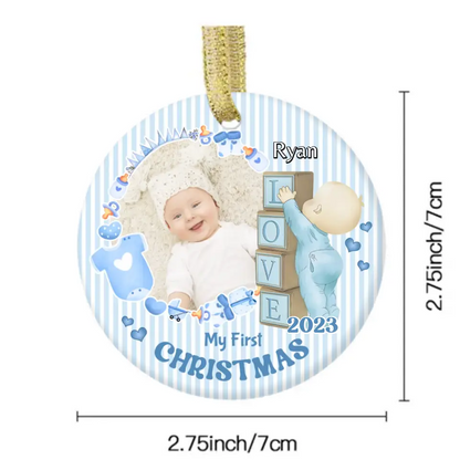 Ornement personnalisé de cercle en céramique de photo de Noël de bébé de cadeau personnalisé de nouveau-né