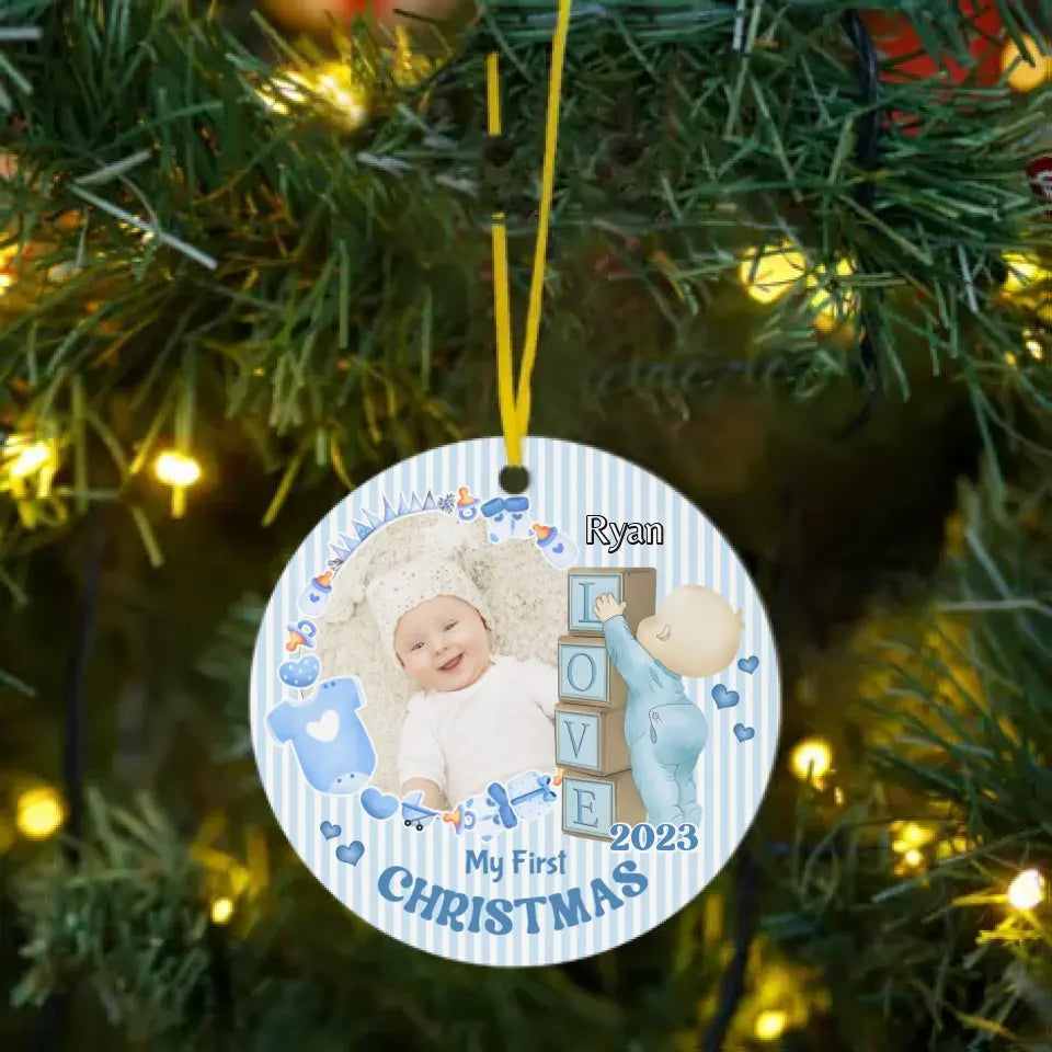 Ornement personnalisé de cercle acrylique de photo de premier Noël de bébé de cadeau personnalisé