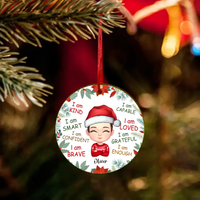 Personalized Gift For GrandChild I Am Kind Wood Circle Ornament