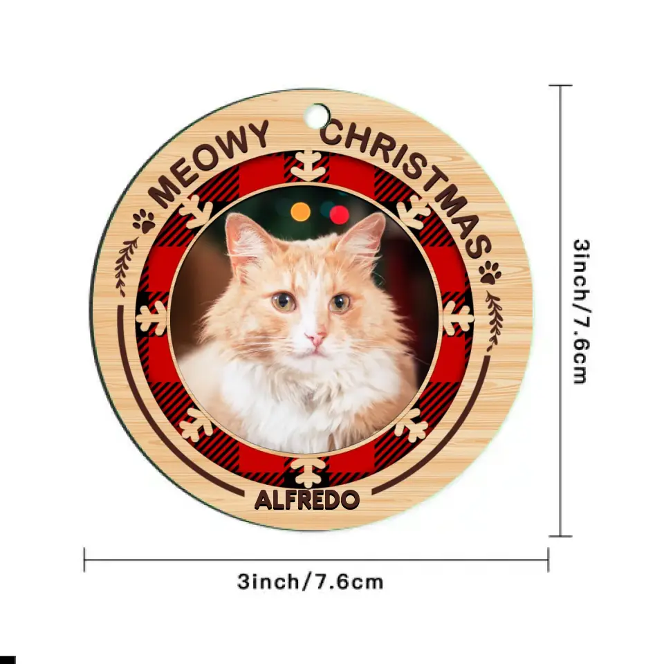 Merry Woofmas Meowy Christmas - Personalized Custom Round Shaped Wood Photo Christmas Ornament -  Gift For Pet Lovers