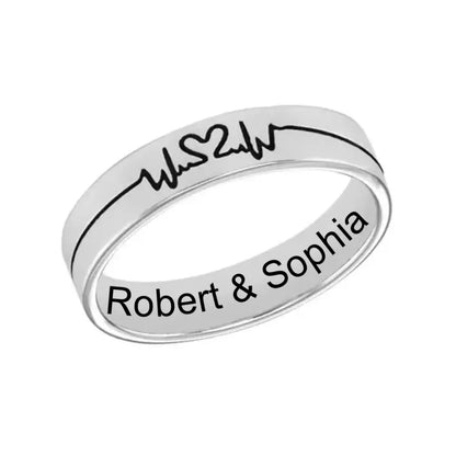 Personalized Text Heartbeat Ring For Couple