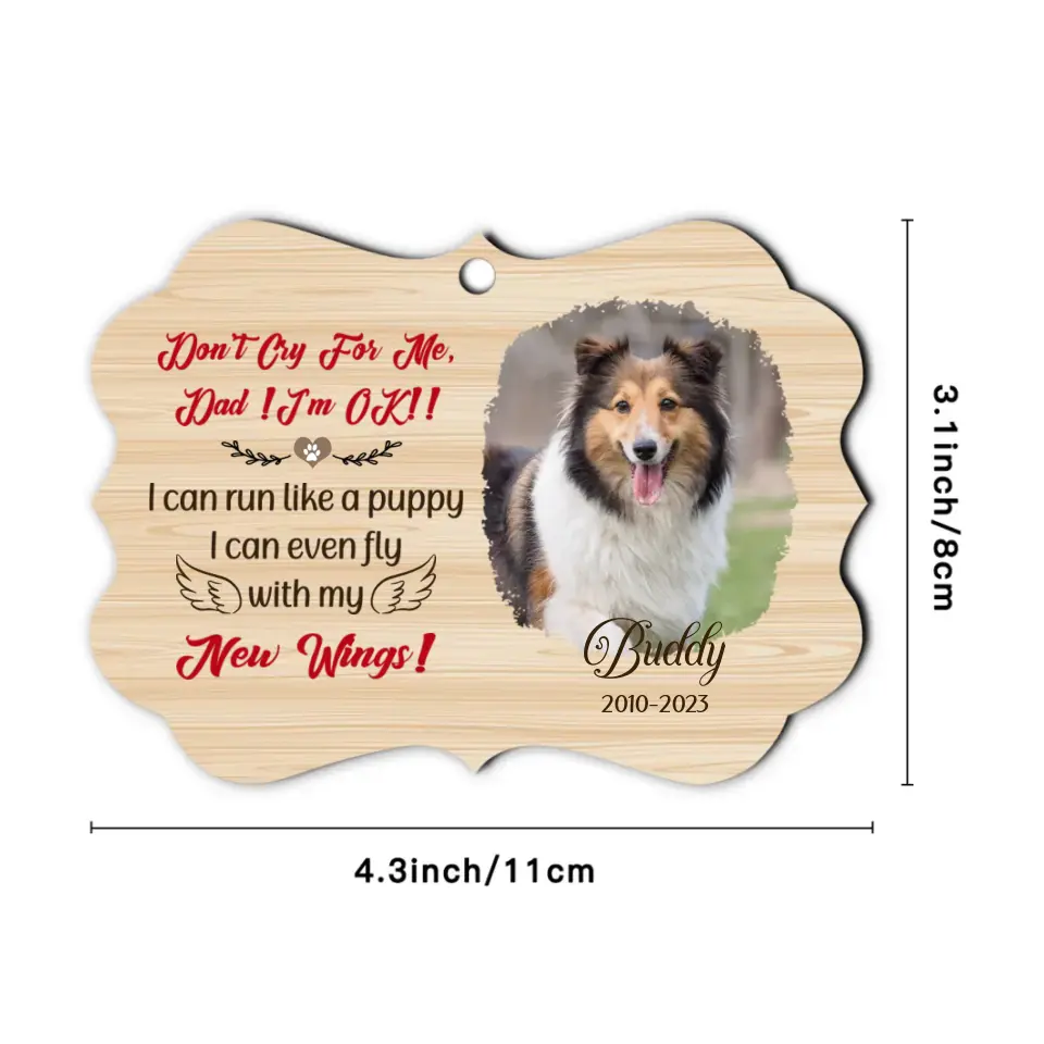 Personalized Pet Loss Sympathy MDF Ornament - Don't Cry For Me I'm OK