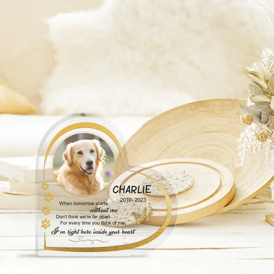 Memorial Personalized Custom Heart Shaped Acrylic Plaque For Pet Owners- Custom Photo I'm Here Inside Your Heart