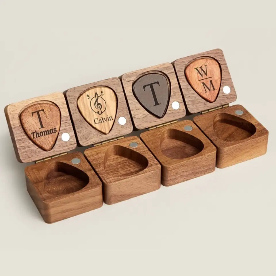 Boîte de rangement personnalisée en bois pour médiator de guitare