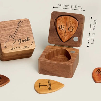 Boîte de rangement personnalisée en bois pour médiator de guitare