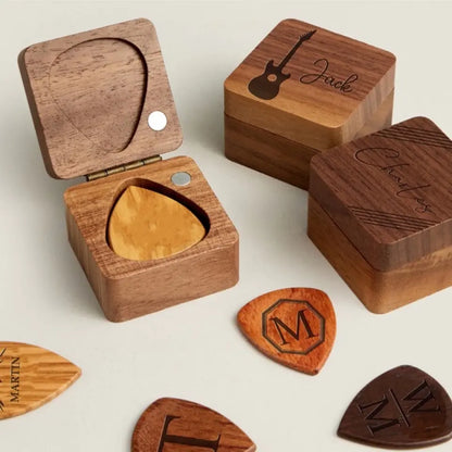 Boîte de rangement personnalisée en bois pour médiator de guitare