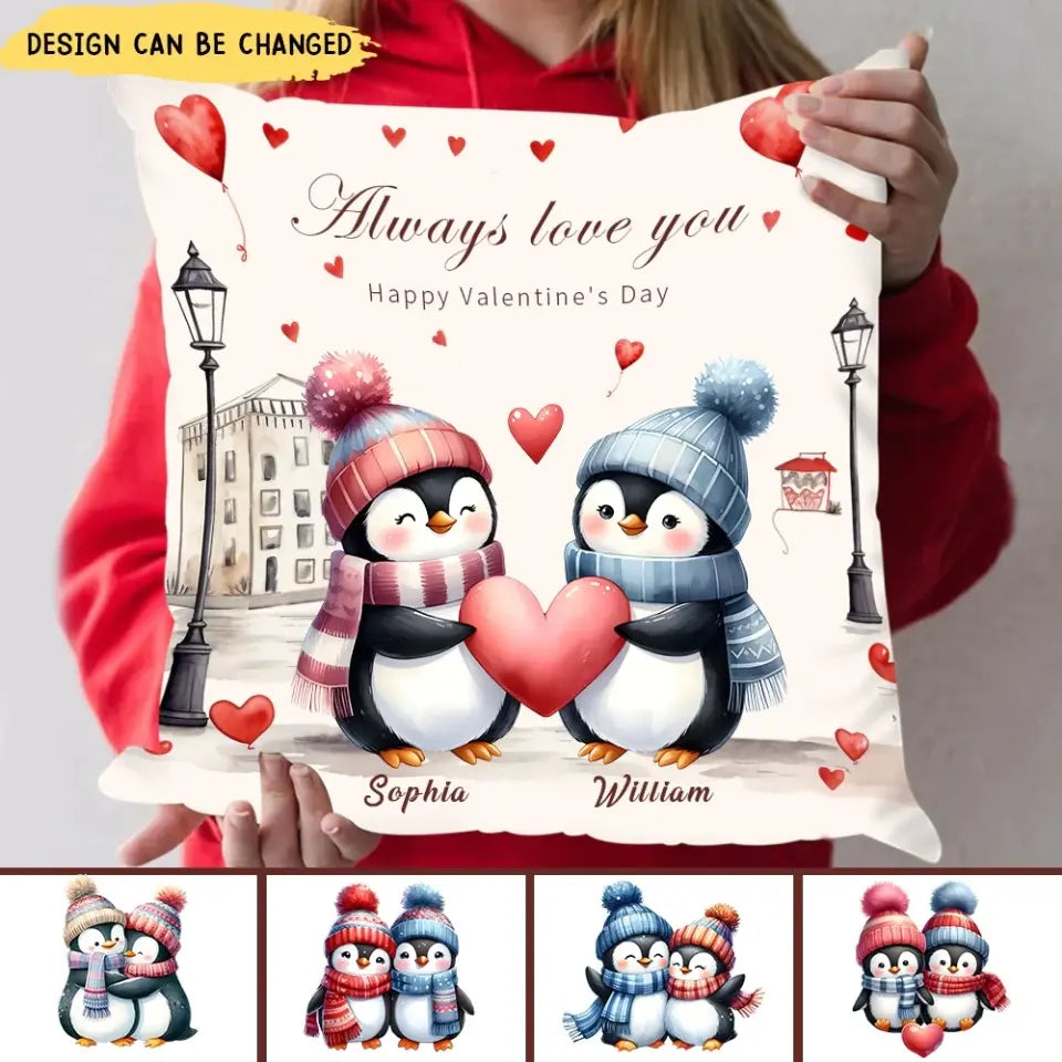 Personalized Pillow - Gift For Penguin Couple