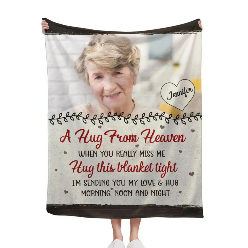 Custom Photo Personalized Fleece Blanket - Memorial Gift, A Hug From Heaven