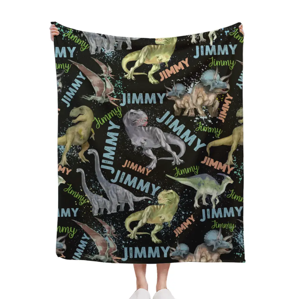 Personalized Custom Blanket with Name - Gift For Toddler Boy, Christmas Birthday Dino Lover