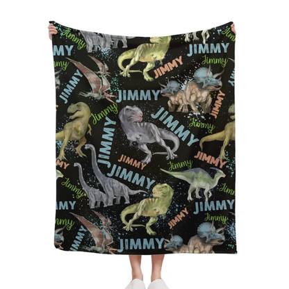 Personalized Custom Blanket with Name - Gift For Toddler Boy, Christmas Birthday Dino Lover