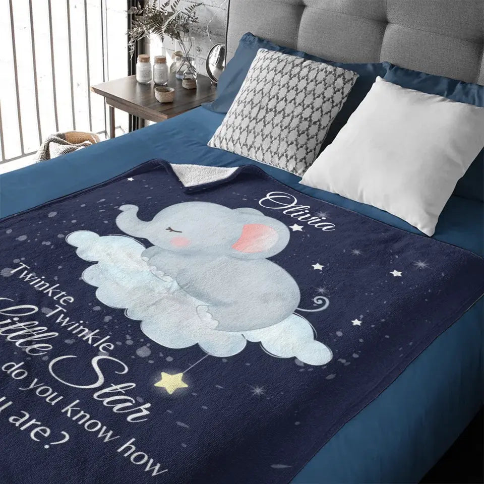 Couverture personnalisée avec nom de bébé – Couverture Twinkle Twinkle Little Star Elephant