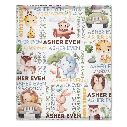 Custom Blanket with Name,Personalized Custom Baby Elephant Blankets