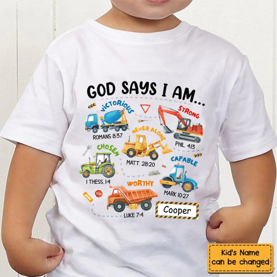 Gifts For Grandson Construction Machines God Say I Am ...T Shirt For Kids