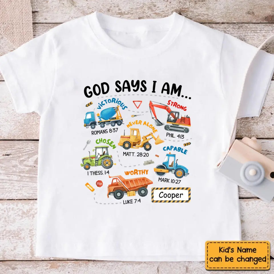 Gifts For Grandson Construction Machines God Say I Am ...T Shirt For Kids