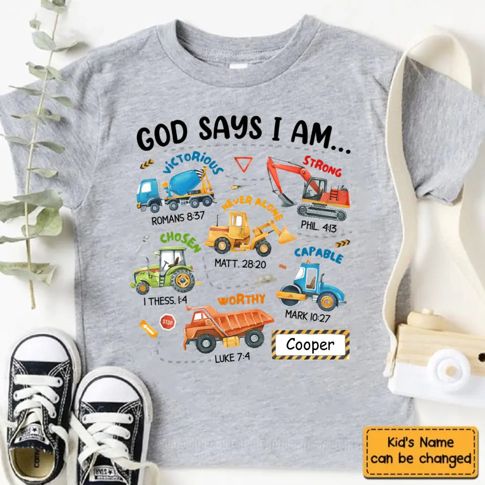 Gifts For Grandson Construction Machines God Say I Am ...T Shirt For Kids