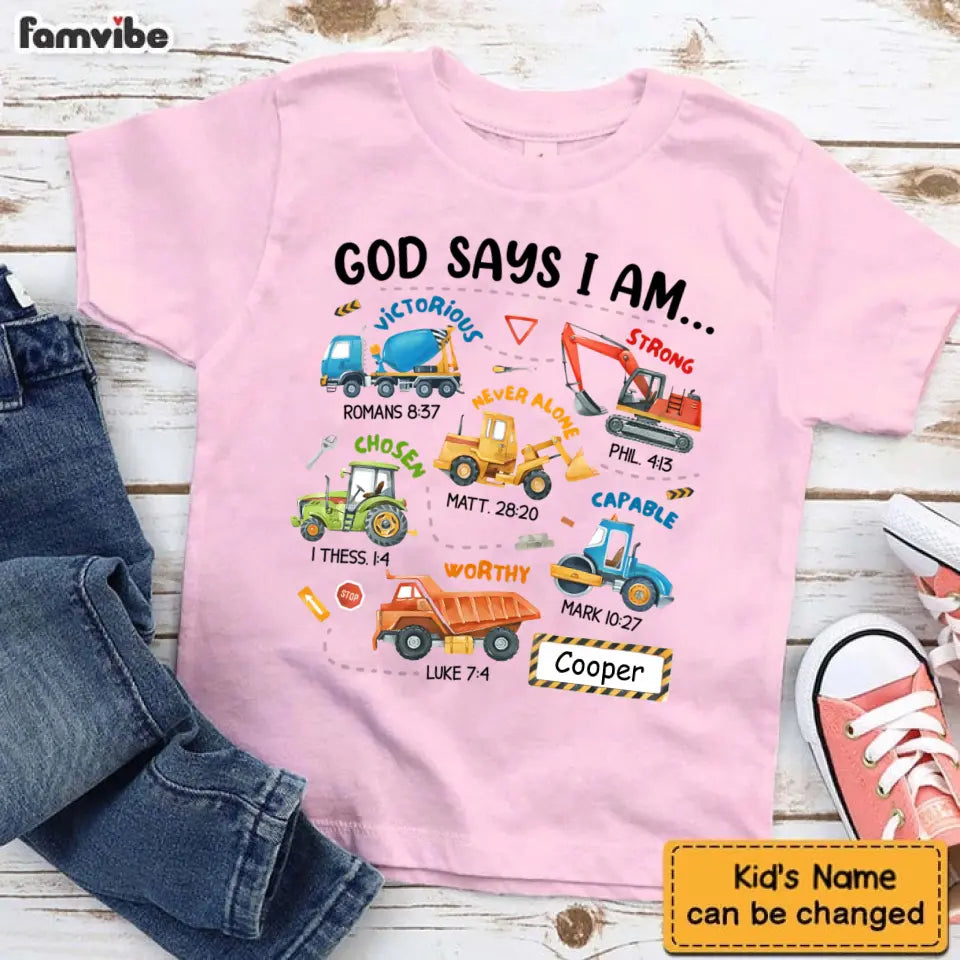 Gifts For Grandson Construction Machines God Say I Am ...T Shirt For Kids