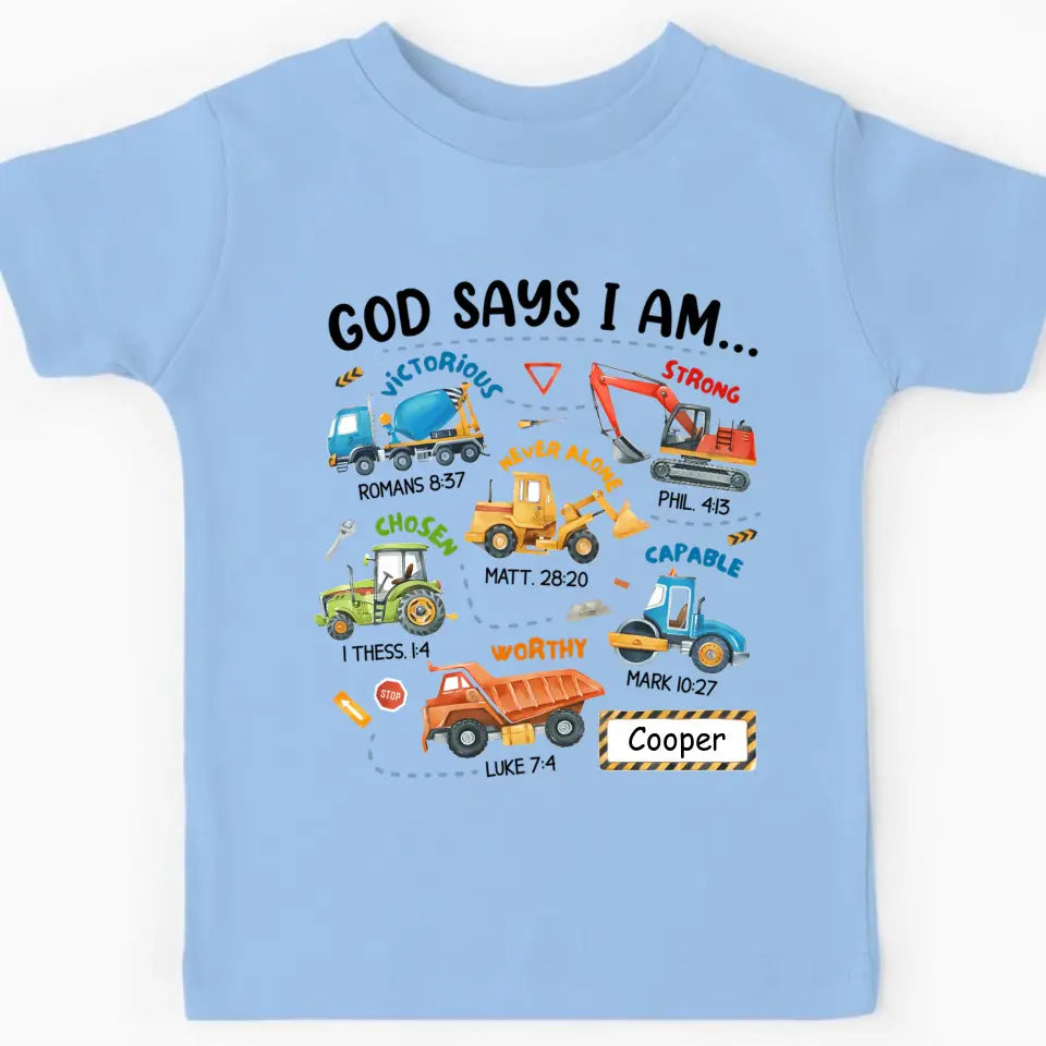 Gifts For Grandson Construction Machines God Say I Am ...T Shirt For Kids